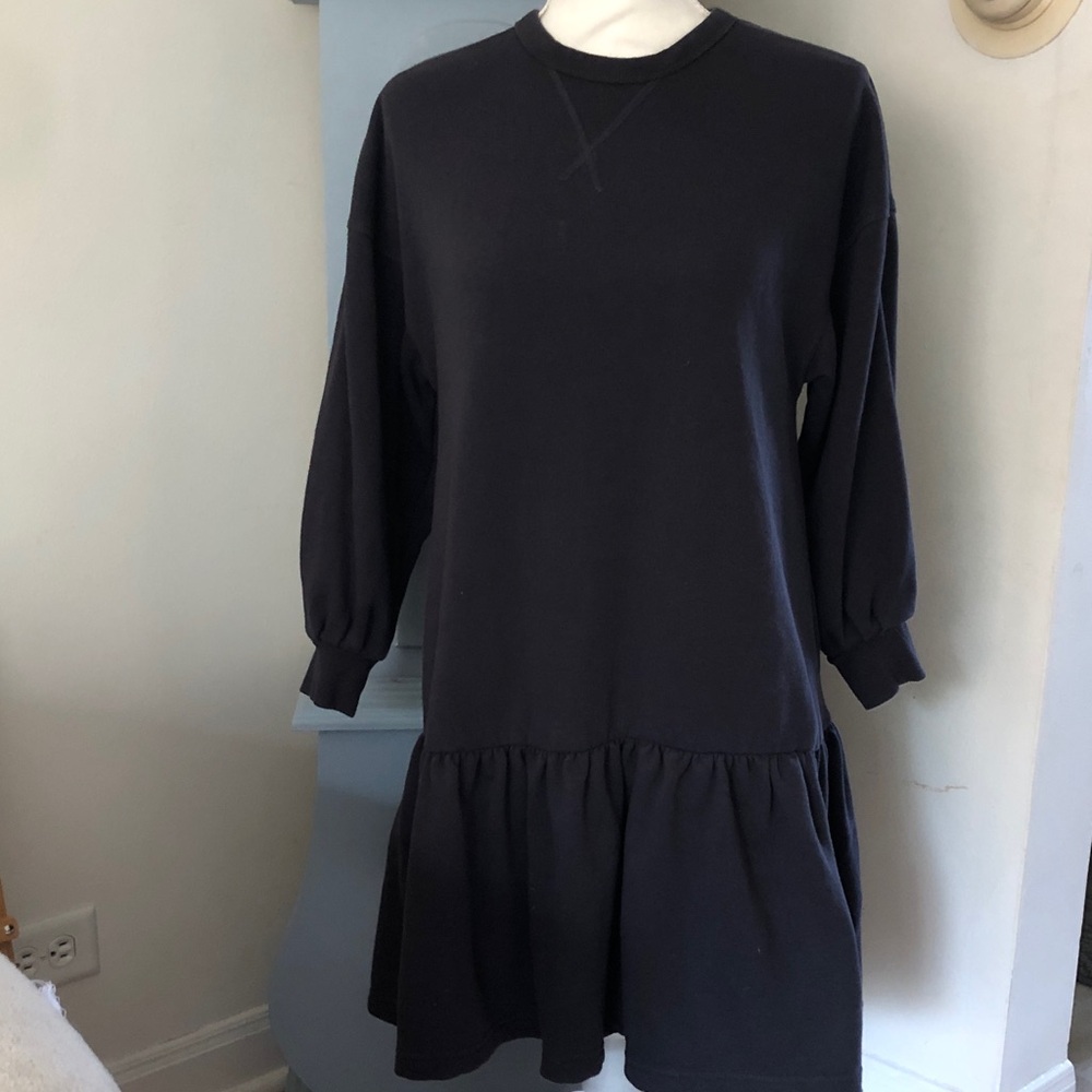H&M charcoal Long Sleeve Ruffle Hem Sweatshirt Dress
